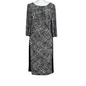 Lauren Ralph Lauren Black & White Geometric Print Ruched Jersey Dress (8)